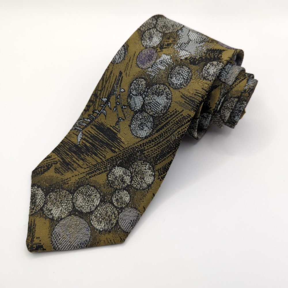 Guy Laroche Tie Mens Brown‎ Geometric Abstract Silk Wide Bold Statement Formal